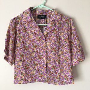 Short Sleeve Floral Button Up Crop Top